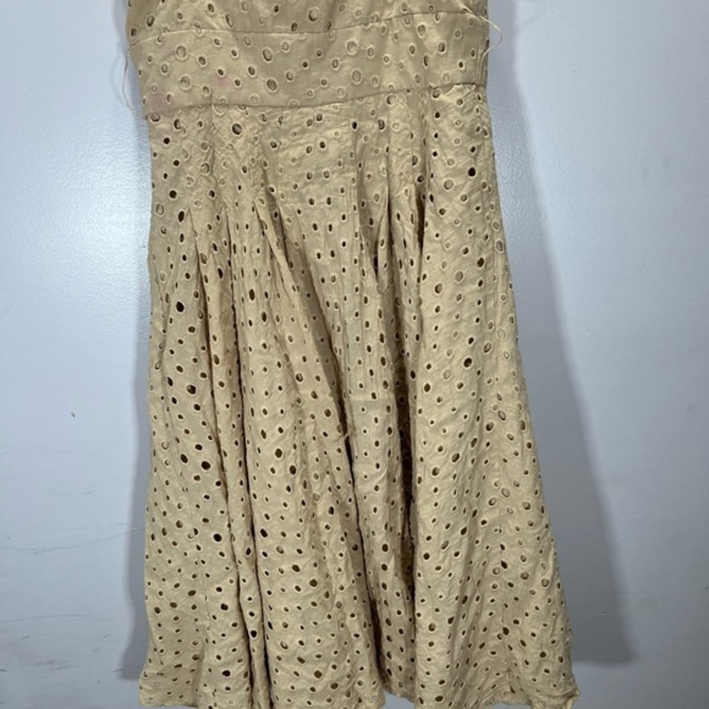 Venus Women’s Bohemian Cottagecore Style Beige Eyelet V Neck Fit And Flare Dress - Picture 8 of 12